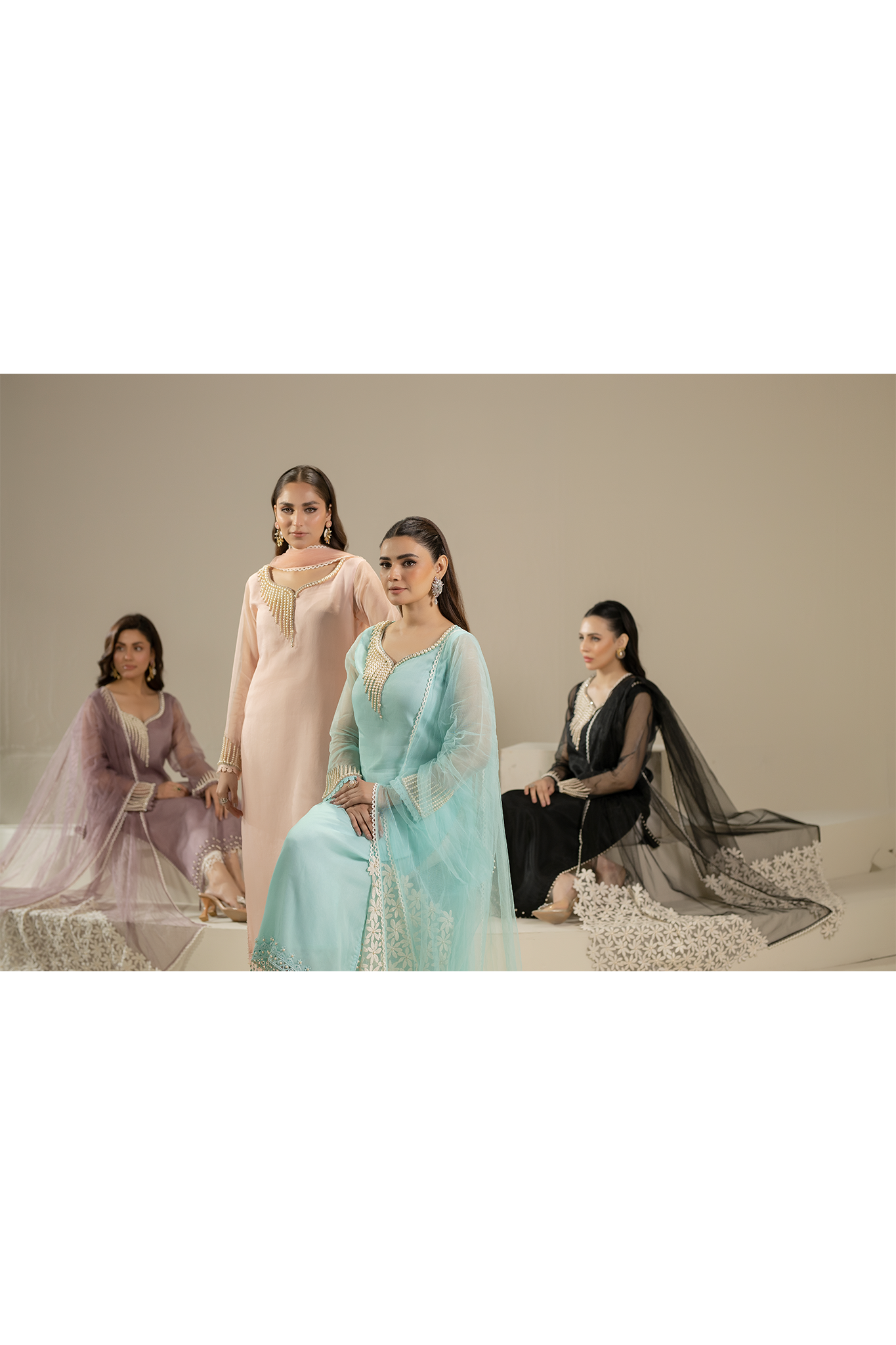 Lilac Pure Organza Suit with Pearl Work