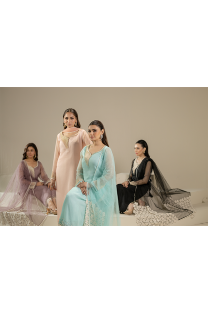 Lilac Pure Organza Suit with Pearl Work