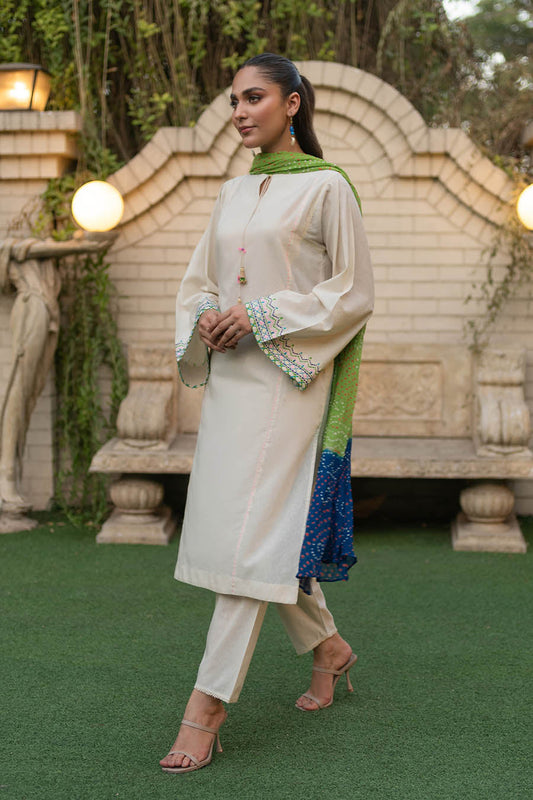 Readymade Off White Kurta Set with Chunri Dupatta
