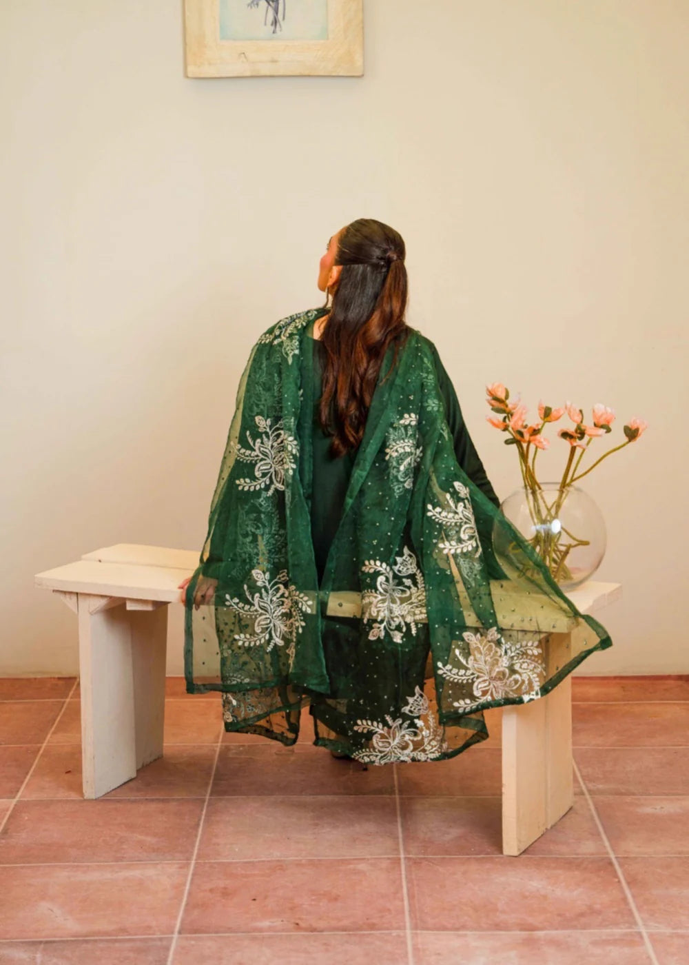 Dark Green Long Kurta Set with Dupatta