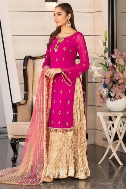 Magenta Readymade Pure Chiffon Sharara