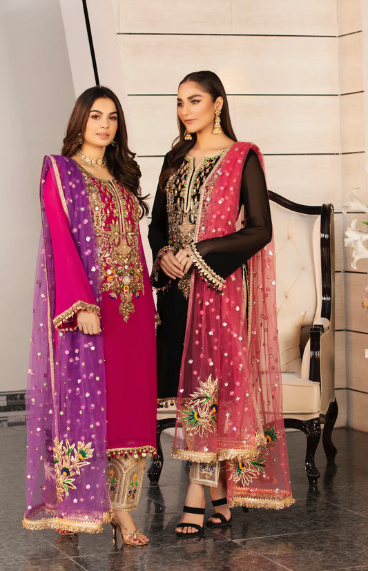 Magenta Readymade Pure Chiffon Suit