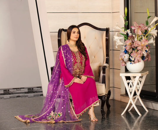 Magenta Readymade Pure Chiffon Suit