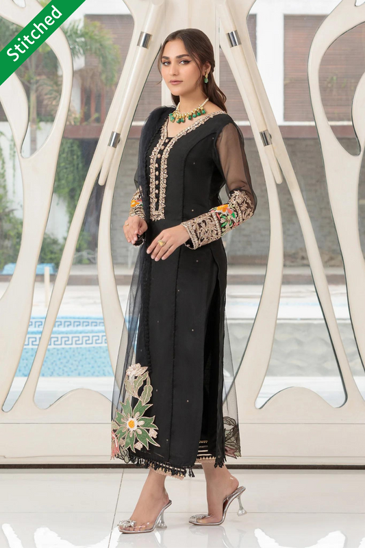 Black Readymade Suit with Embellishments