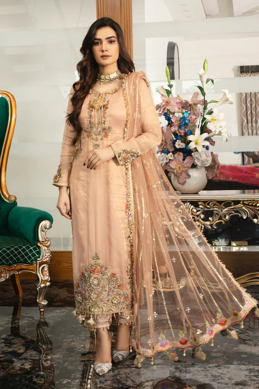 Pink Handmade Pure Chiffon Suit