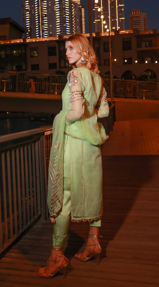 Readymade Sea Green Suit with Gota Work