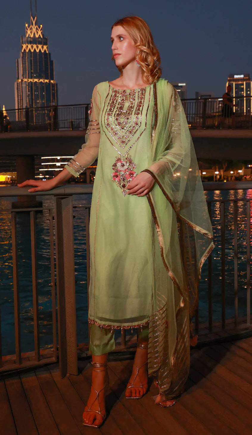 Readymade Sea Green Suit with Gota Work