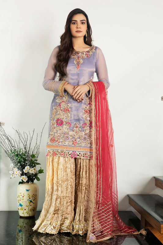 Lavender Readymade Pure Maysuri Sharara