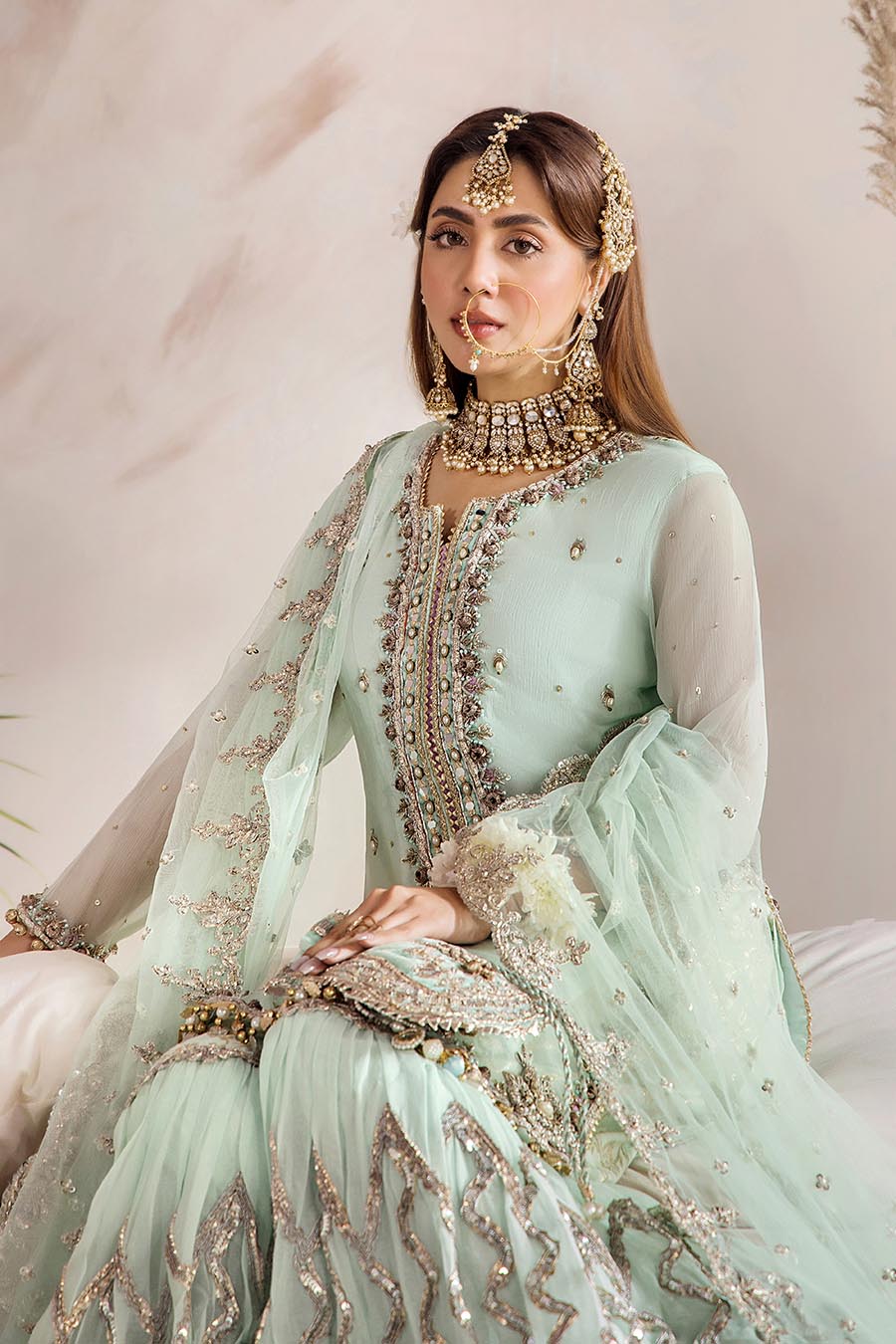 Readymade Turquoise Pure Crinkle Chiffon Gharara