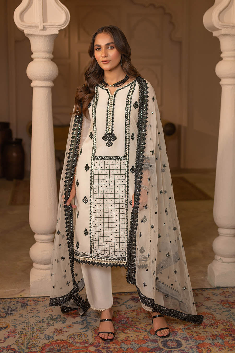 Readymade Embroidered Viscose Cotton Suit