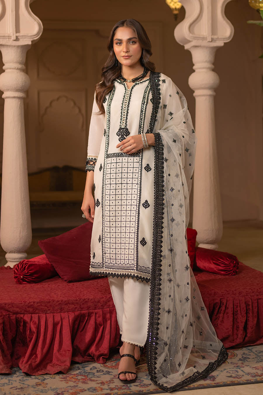 Readymade Embroidered Viscose Cotton Suit