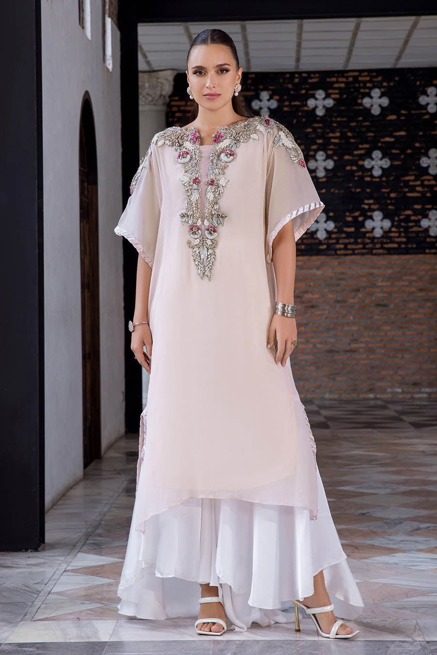 Hand Embroidered Pale Pink Suit with 3D Work