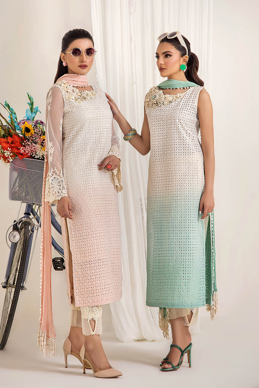 Readymade Pure Cotton Chikan Suit with 3D Work