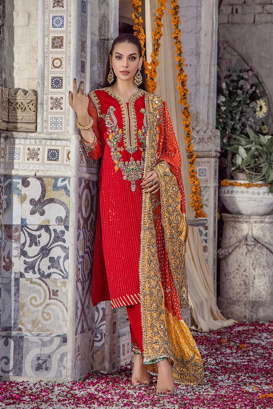 Readymade Red Chiffon Suit with Chunari