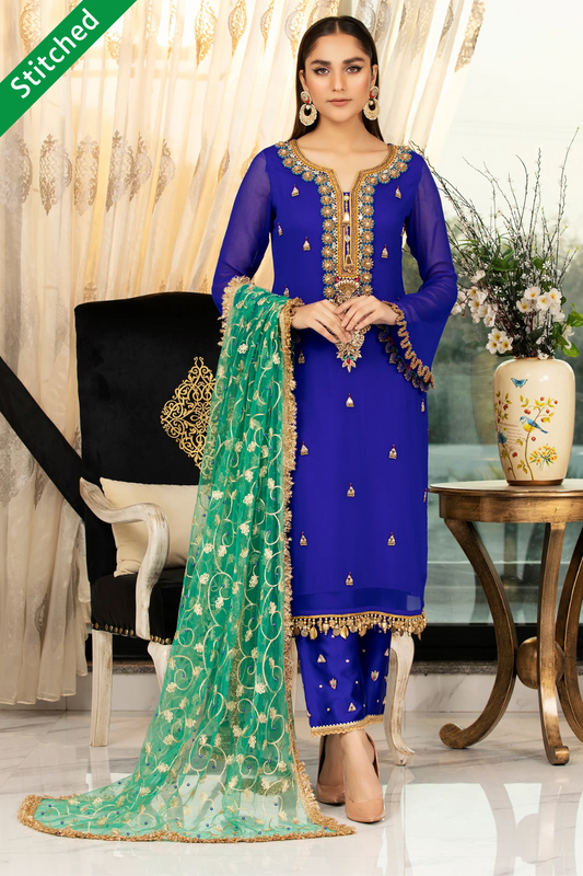 Blue Readymade Pure Chiffon Suit