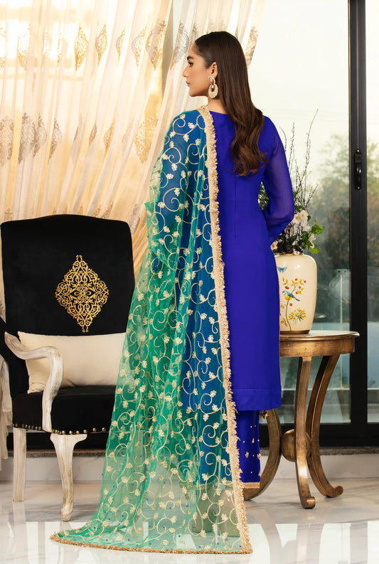 Blue Readymade Pure Chiffon Suit