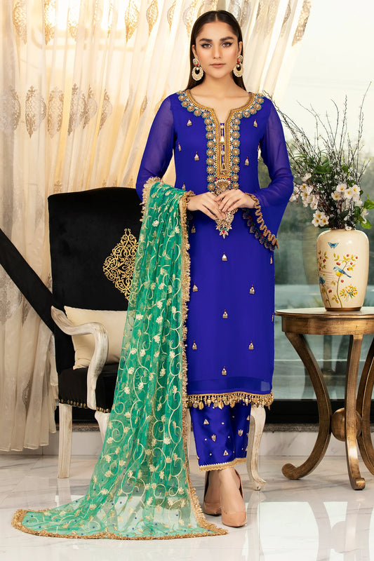 Blue Readymade Pure Chiffon Suit