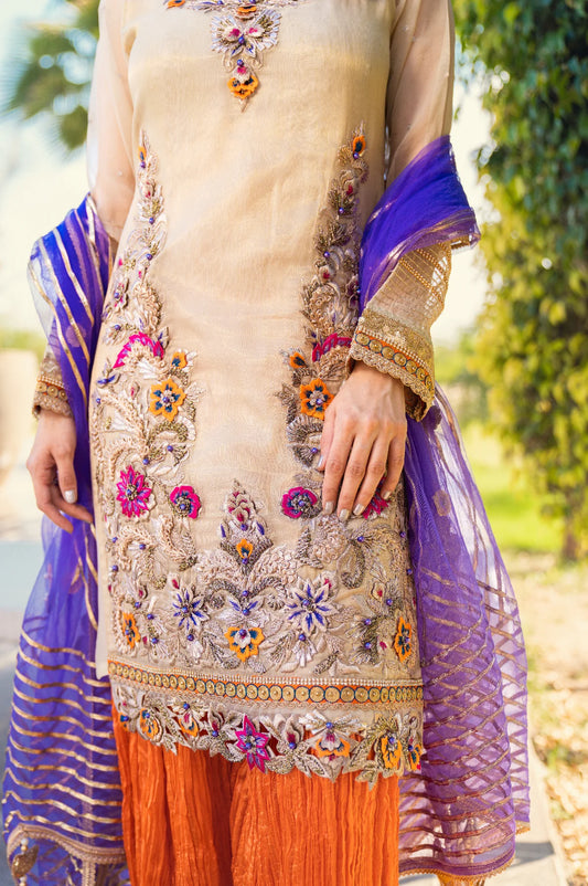 Hand Embroidered Pure Maysuri Sharara