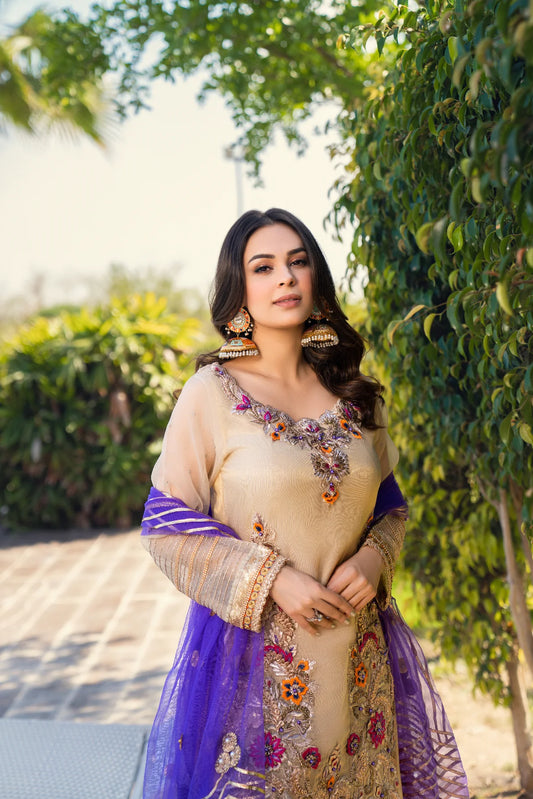 Hand Embroidered Pure Maysuri Sharara