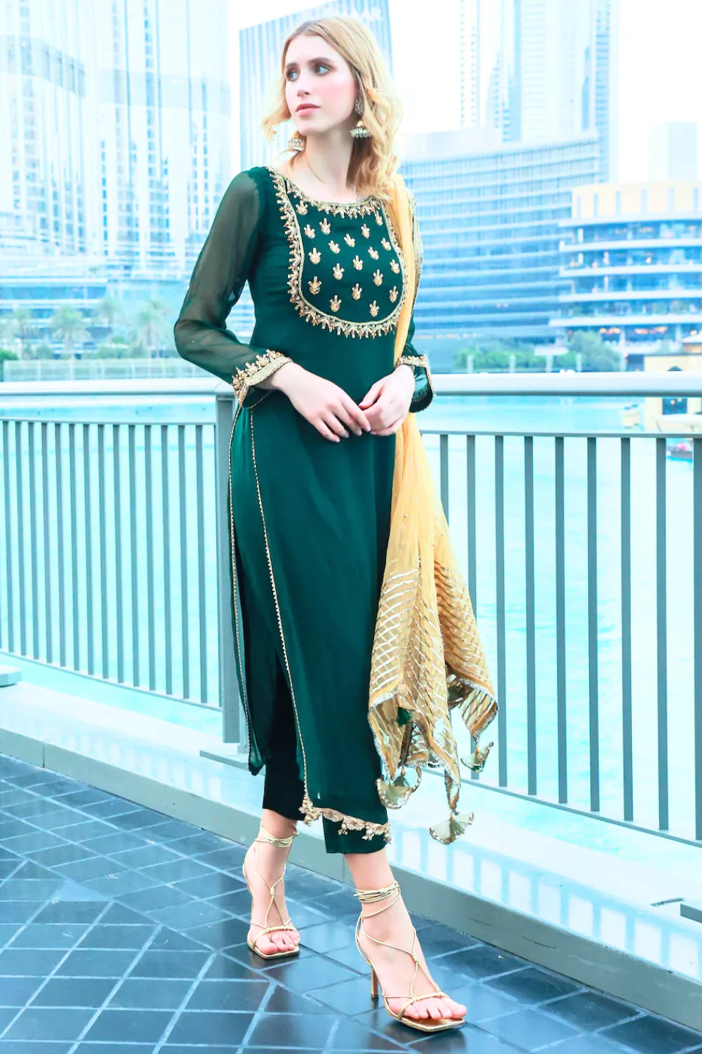 Green Hand Embroidered Chiffon Suit