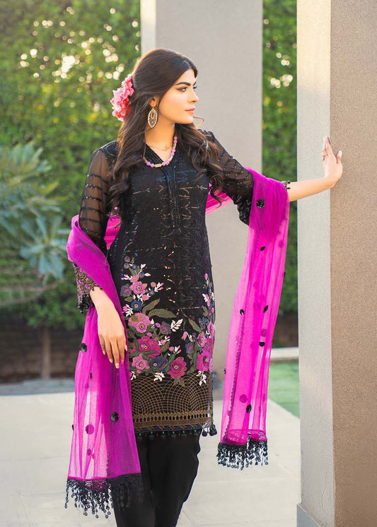 Readymade Black & Plum Chiffon Suit