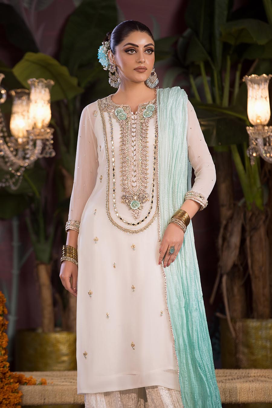 White Readymade Pure Chiffon Sharara