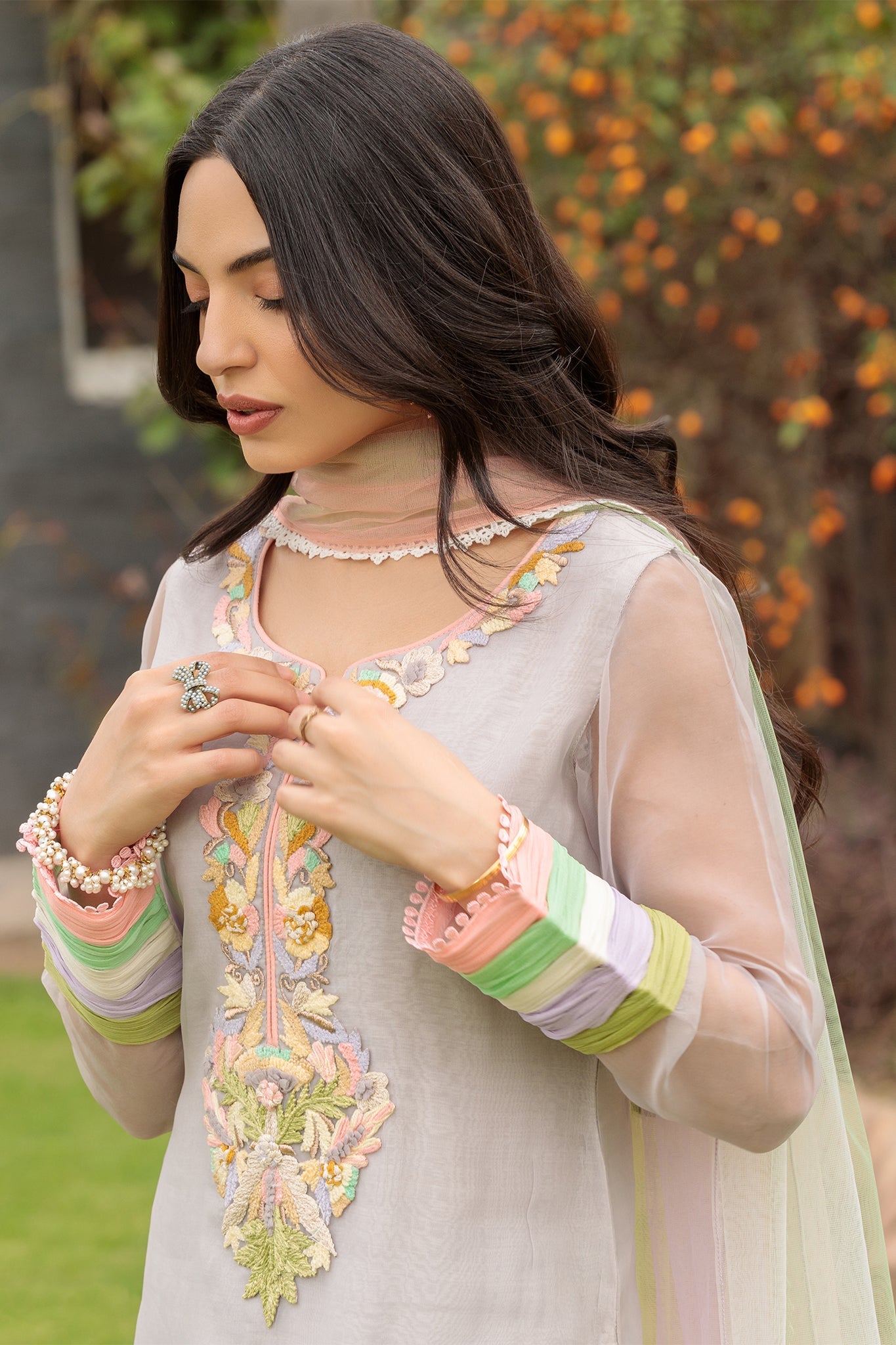 Hand Embroidered Pure Organza Suit