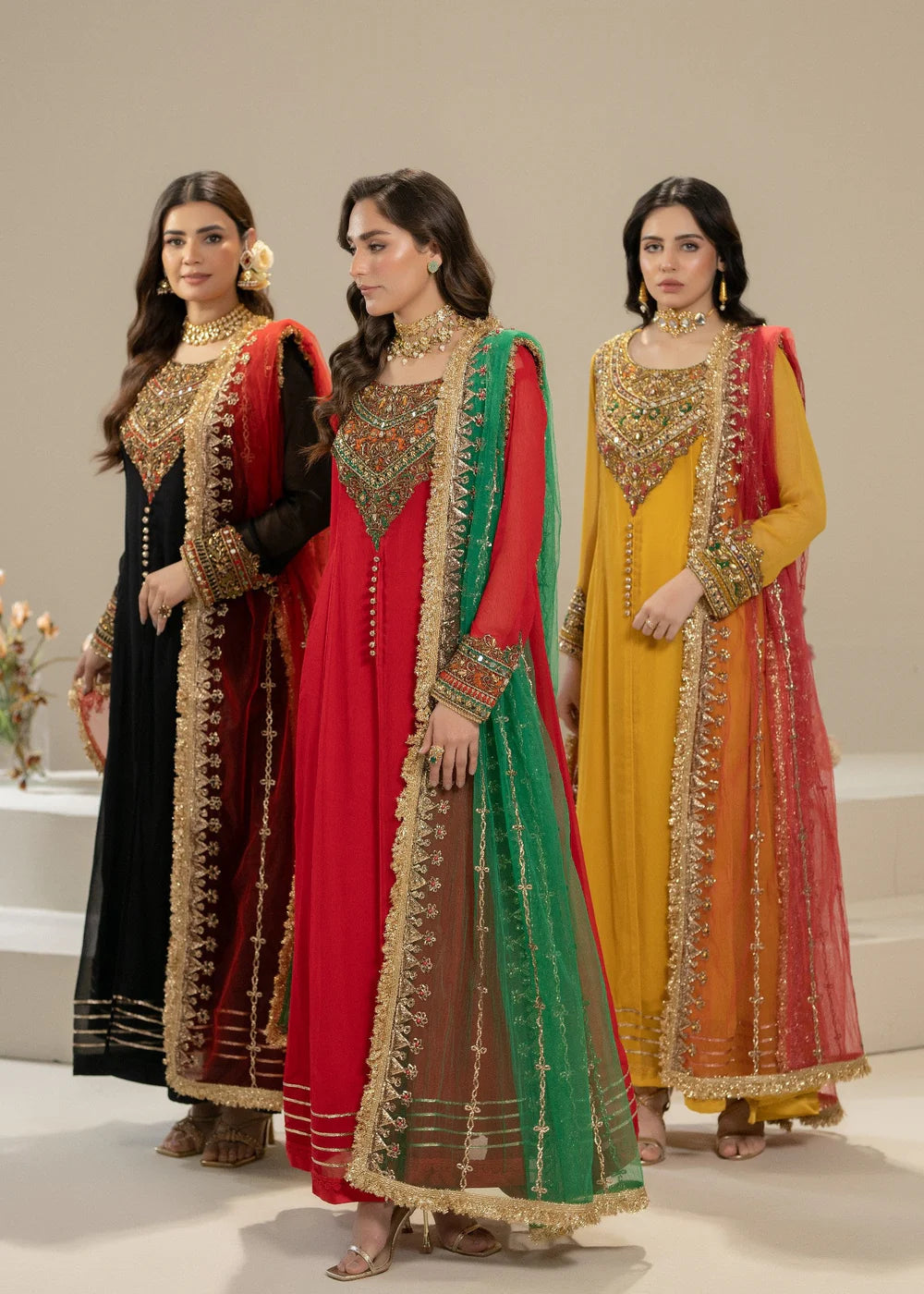 Hand Embroidered Red Pure Chiffon Suit