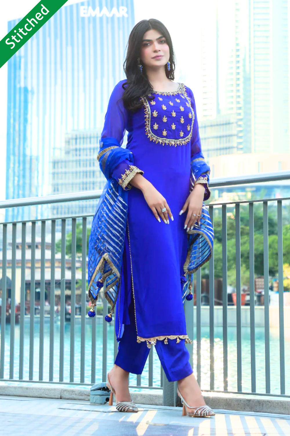 Royal Blue Readymade Chiffon Suit