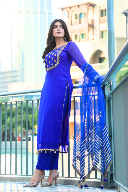 Royal Blue Readymade Chiffon Suit