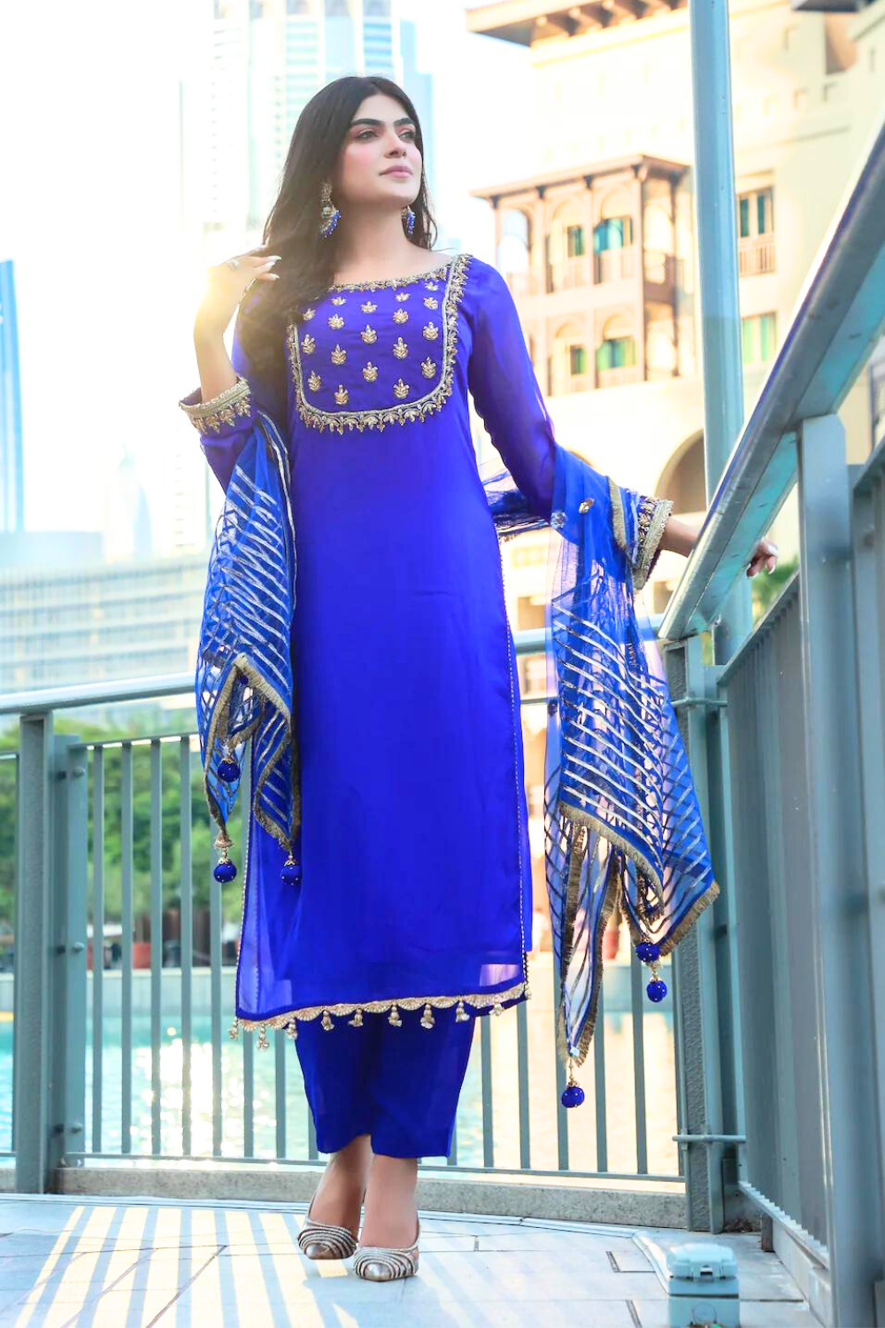 Royal Blue Readymade Chiffon Suit