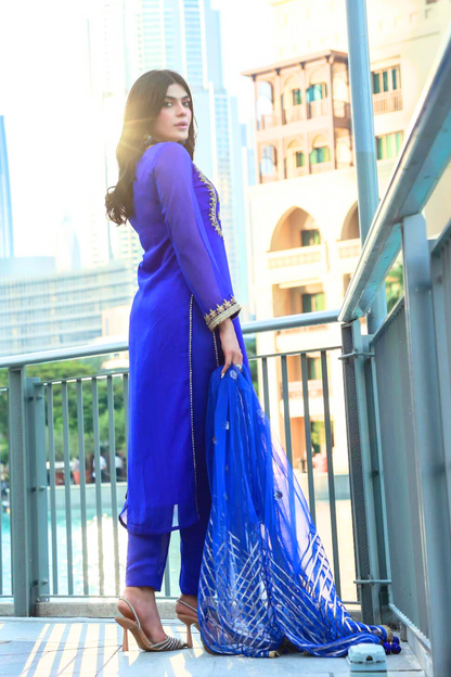 Royal Blue Readymade Chiffon Suit