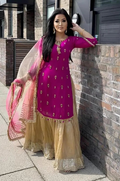 Magenta Readymade Pure Chiffon Sharara