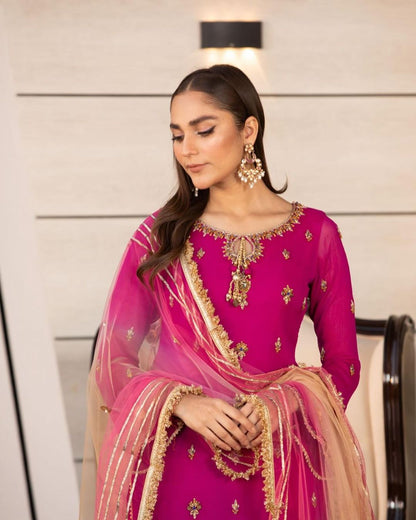 Magenta Readymade Pure Chiffon Sharara