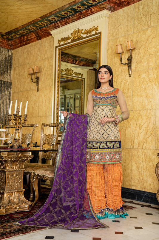 Handmade Pure Maysuri Sharara with Kora & Dabka Work