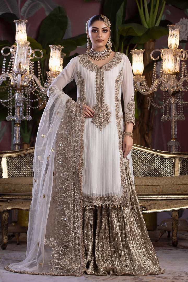 Readymade White Bridal Sharara with Stone Work