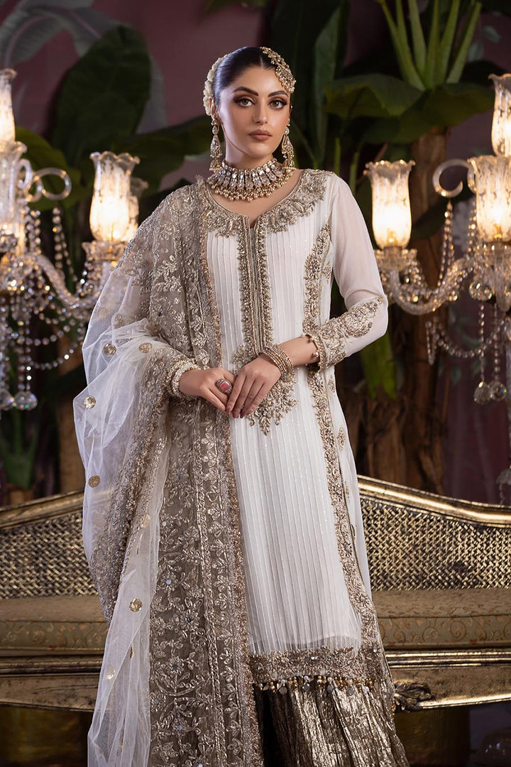 Readymade White Bridal Sharara with Stone Work