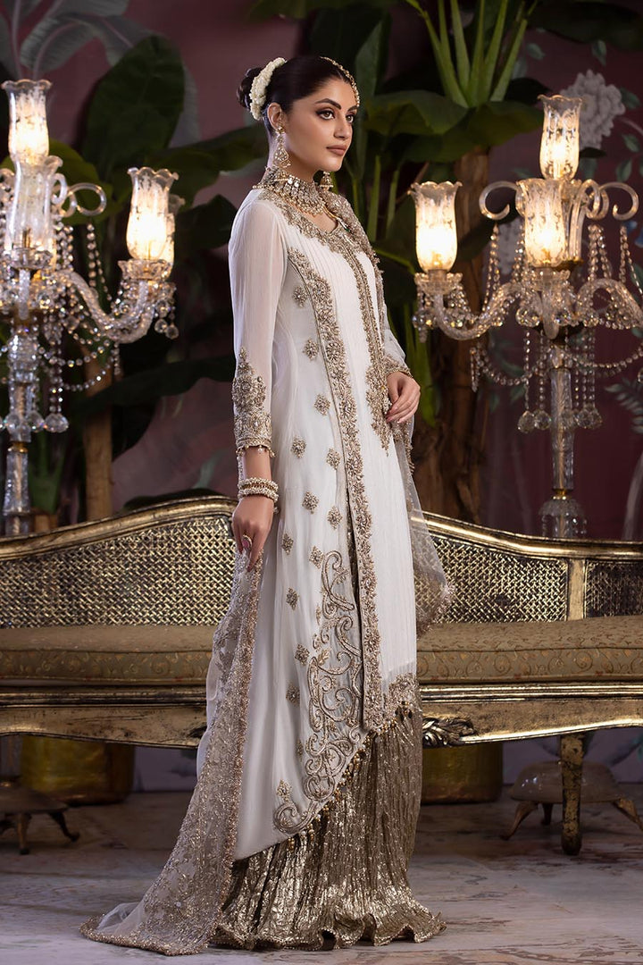 Readymade White Bridal Sharara with Stone Work