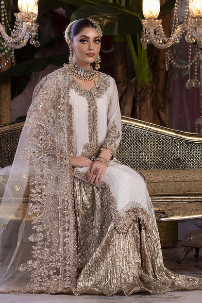 Readymade White Bridal Sharara with Stone Work