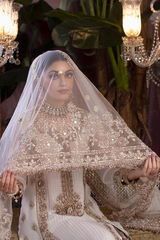 Hand Embroidered White Bridal Sharara with Stone Work