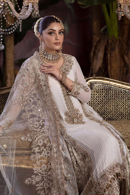 Readymade White Bridal Sharara with Stone Work