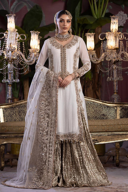 Readymade White Bridal Sharara with Stone Work