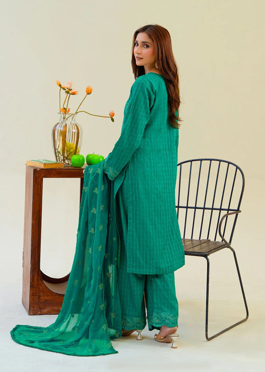 Emerald Green Embroidered Cotton Kurta Set with Dupatta