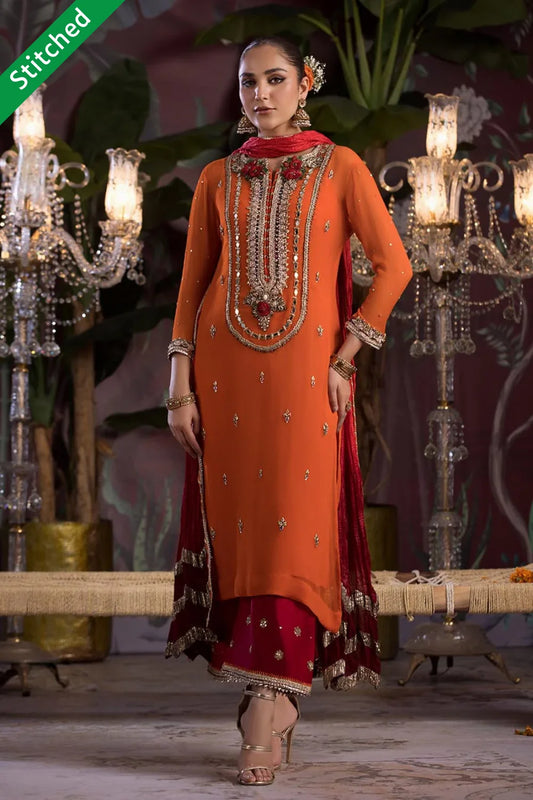 Orange Readymade Pure Chiffon Suit