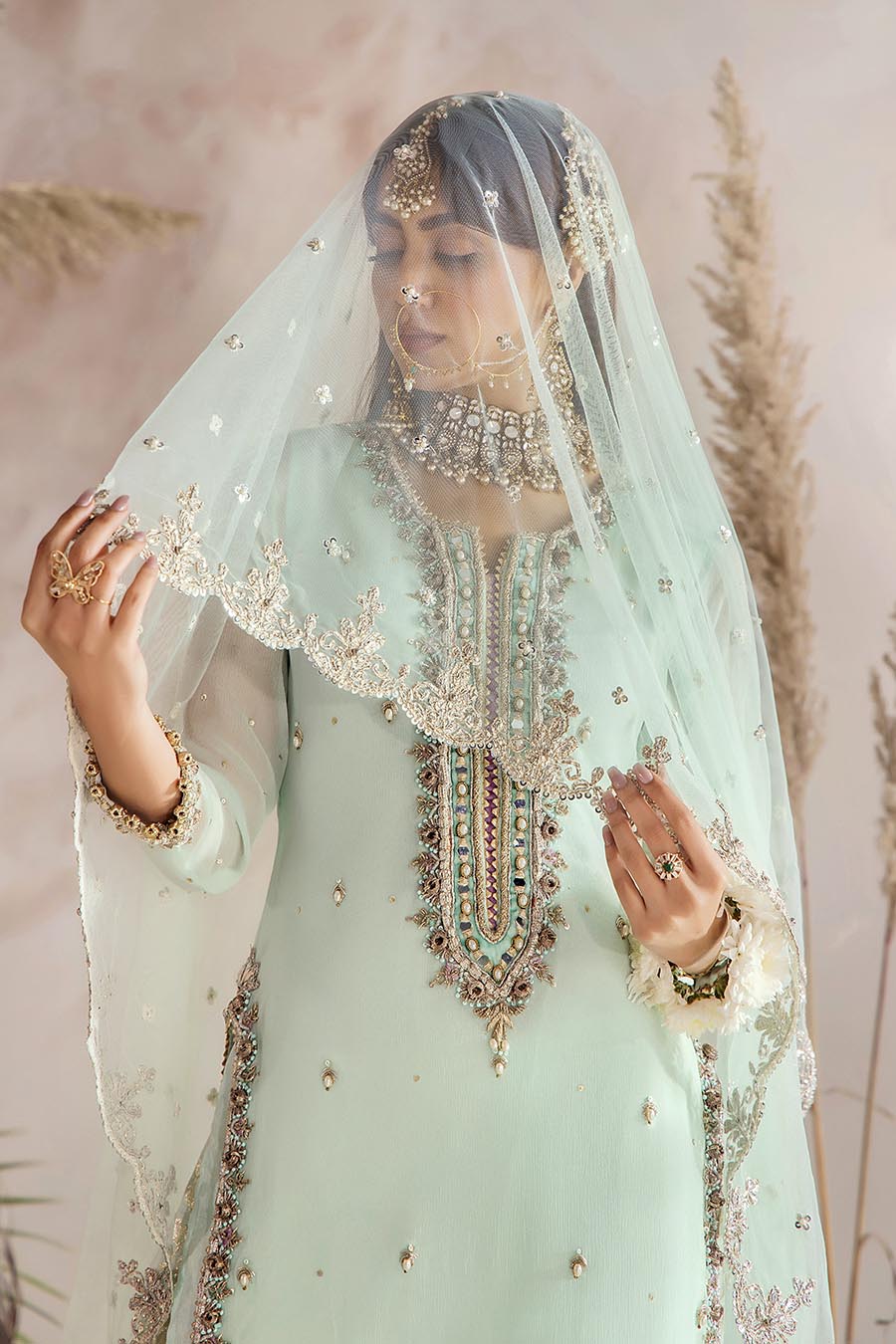 Readymade Turquoise Pure Crinkle Chiffon Gharara