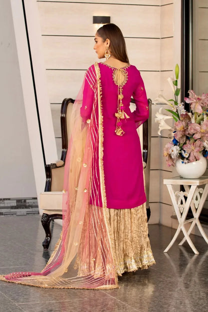 Magenta Readymade Pure Chiffon Sharara
