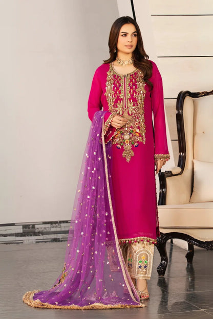 Magenta Readymade Pure Chiffon Suit