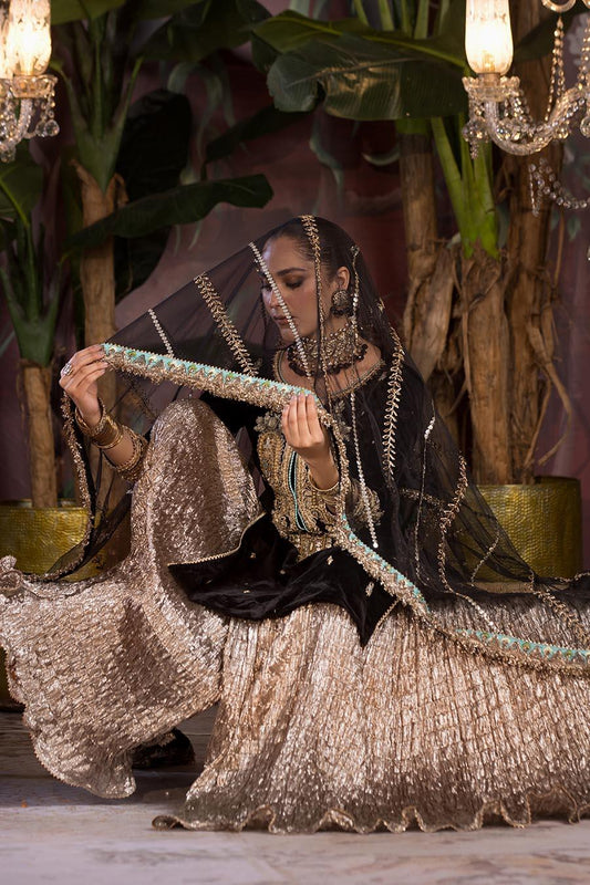 Black Hand Embroidered Velvet Sharara Size 40