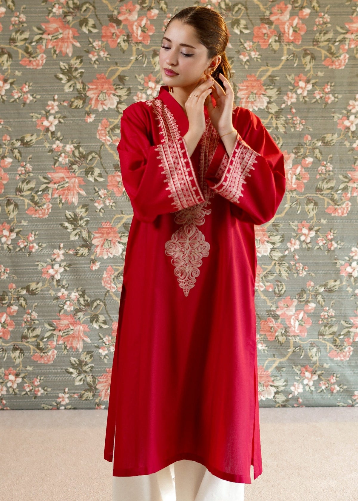 Red A-Line Lawn Kurta for Women Online in UK USA Canada