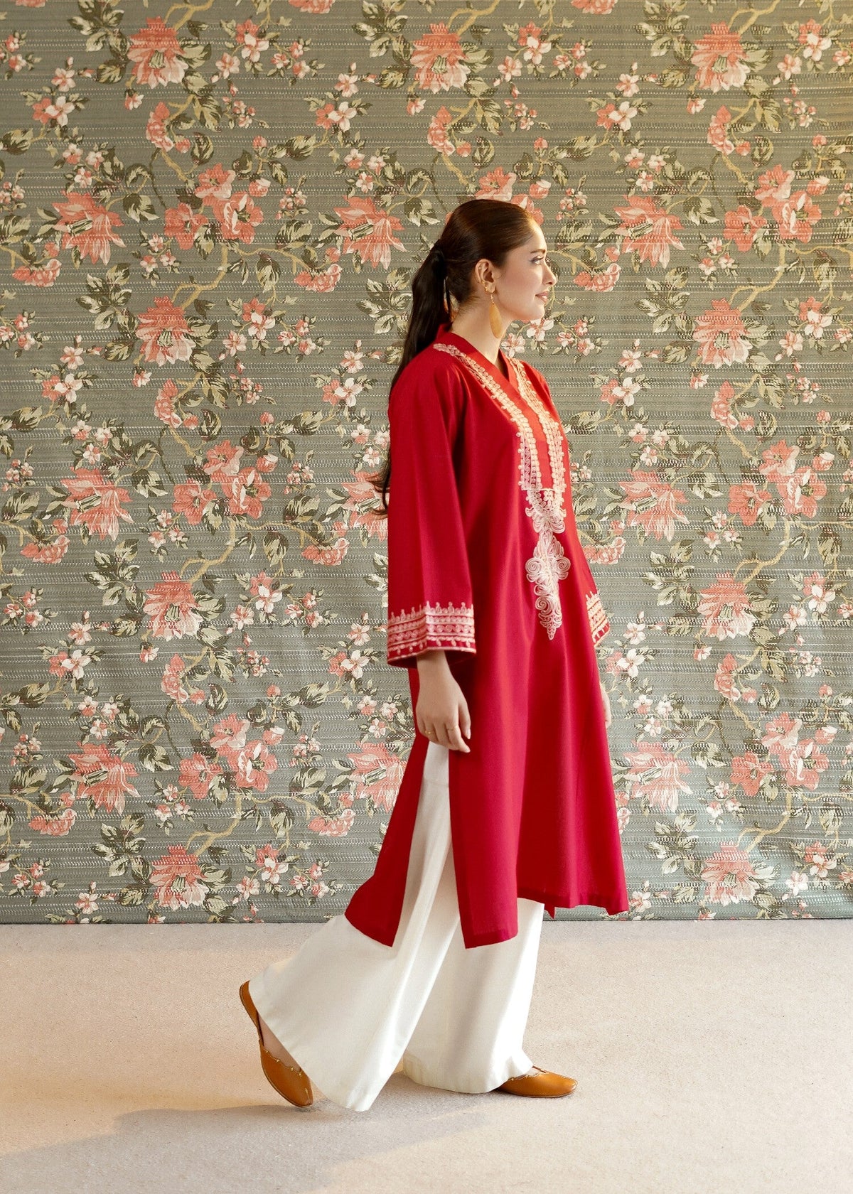 Red A-Line Lawn Kurta for Women Online in UK USA Canada